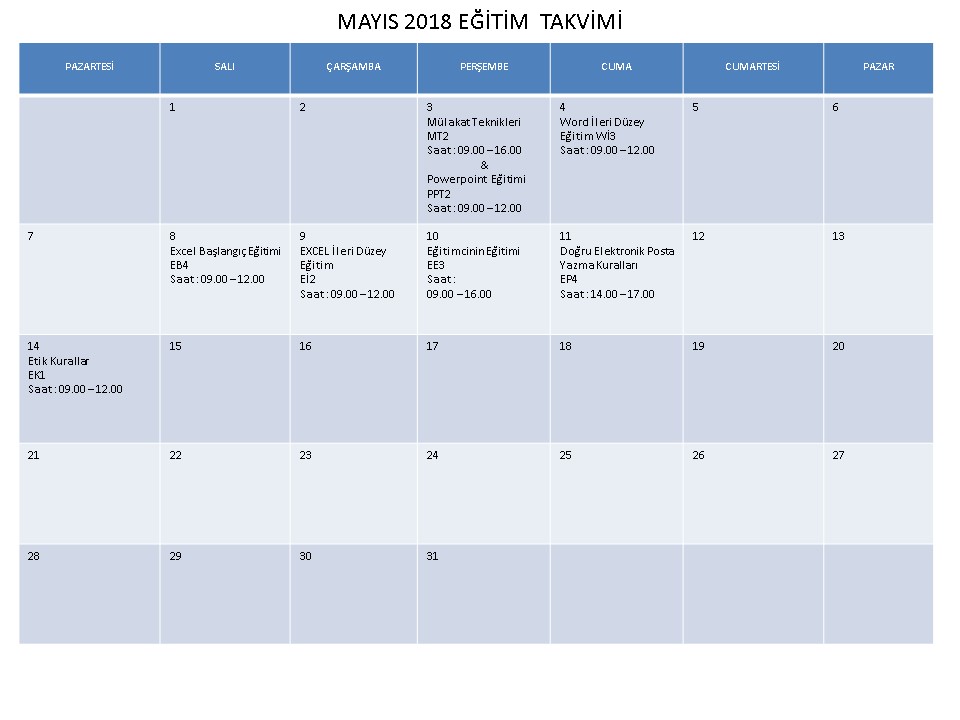 2018 Takvimleri