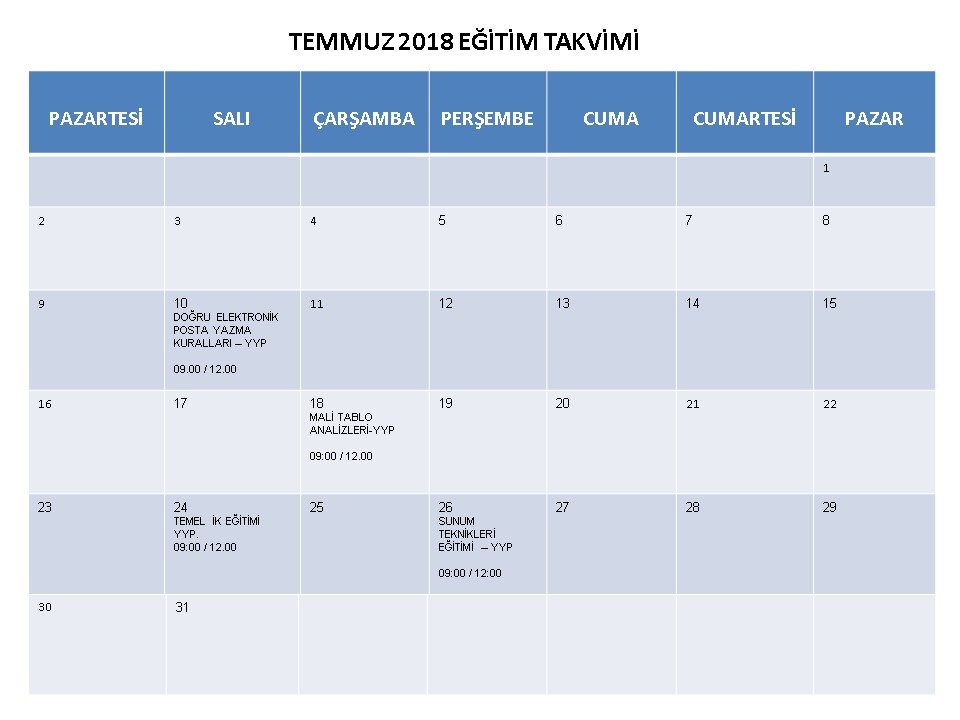 2018 Takvimleri