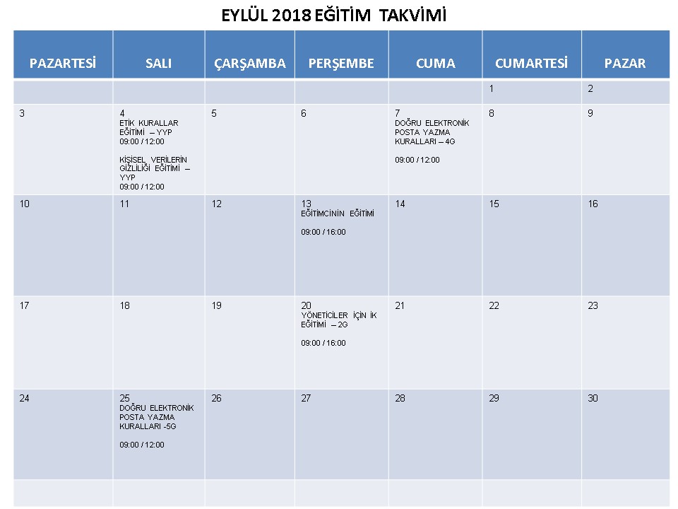 2018 Takvimleri