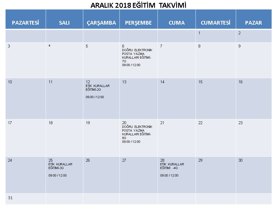 2018 Takvimleri