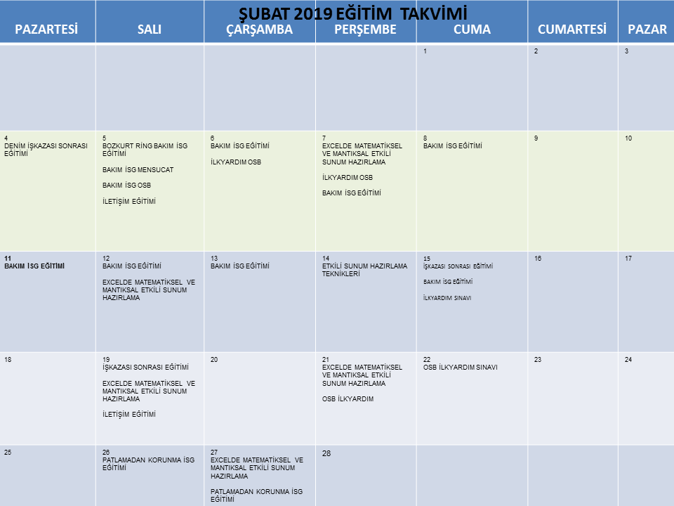 2019 Takvimleri