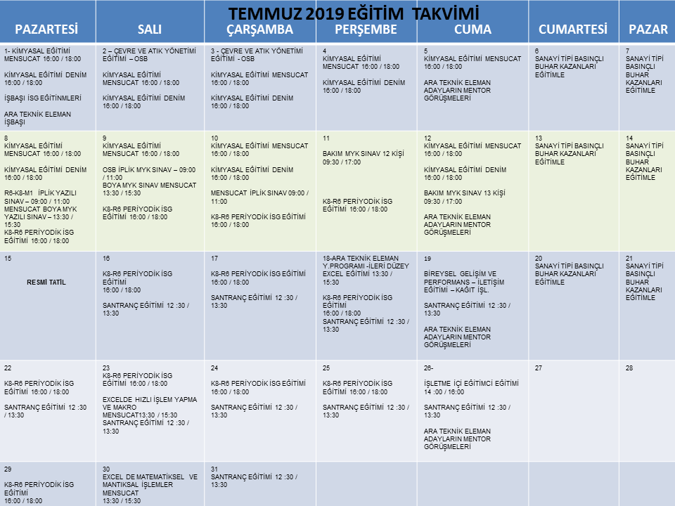 2019 Takvimleri